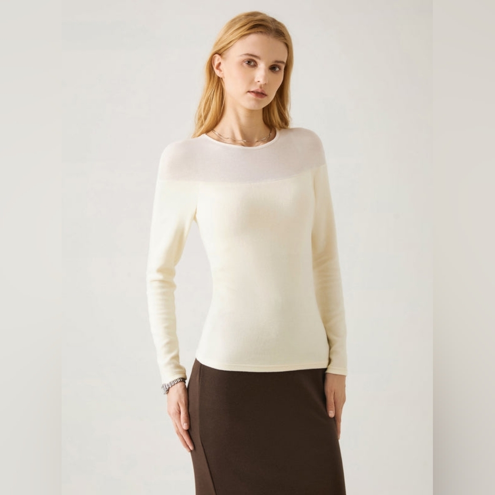 OGL Light ThermalTencel Wool Sheer Shoulder Brami Top - Ruby & Off White - Picture 7 of 10